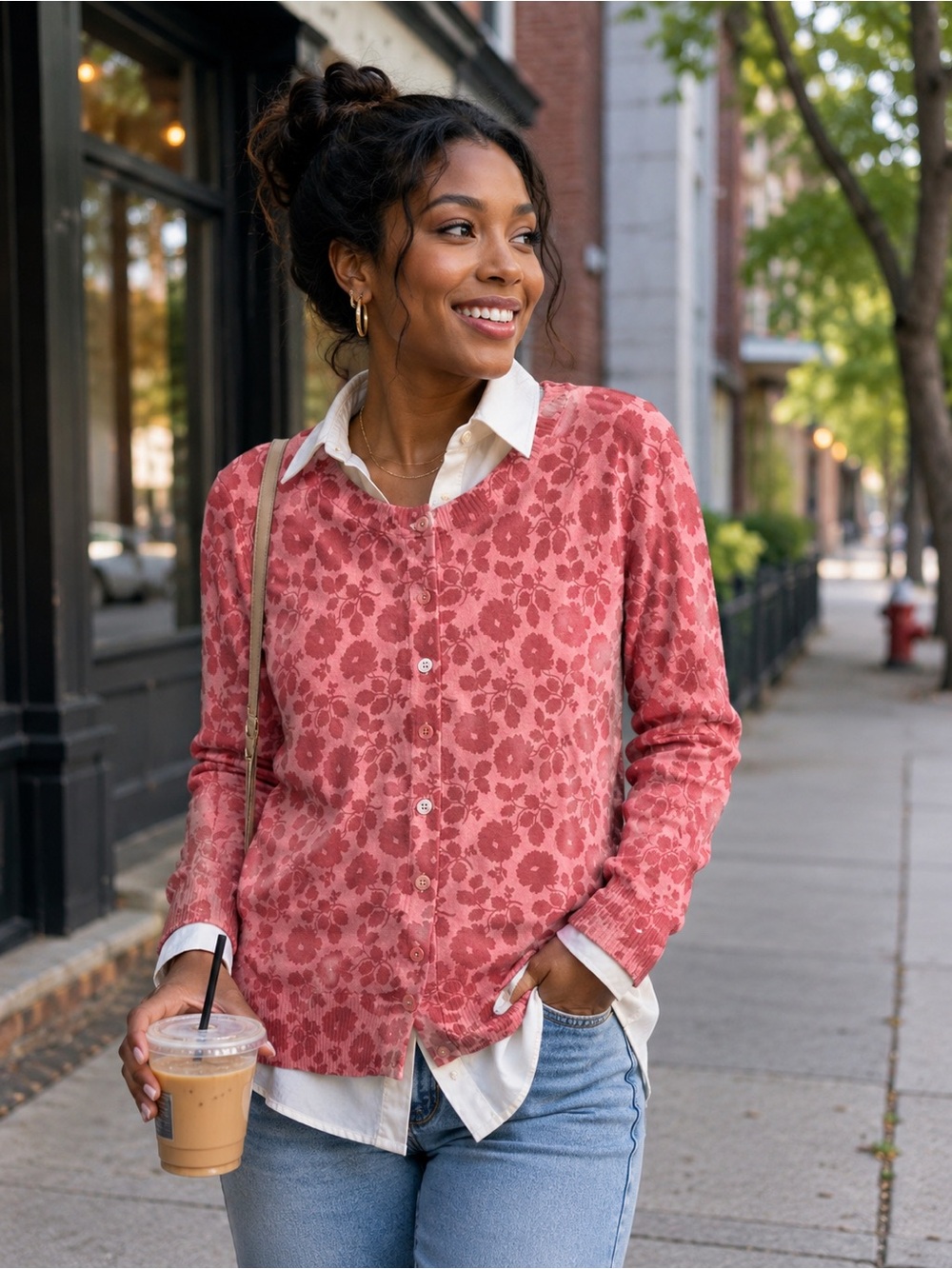 Floral cardigan sweater